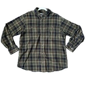 Duluth Trading Co Green Plaid Relaxed Fit Button Up size M 100% Cotton